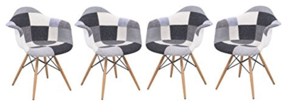 LeisureMod Willow Patchwork Fabric Eiffel Accent Chair, Set of 4 Multi