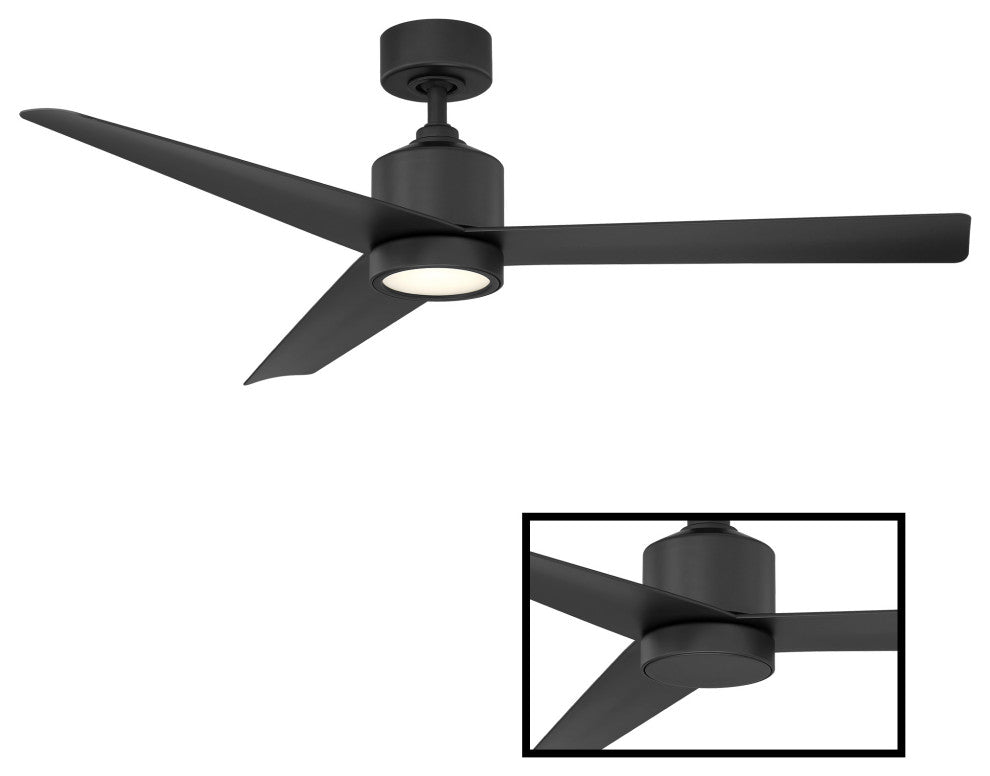 Lotus 3-Blade Smart Ceiling Fan 54in Matte Black, 3000K LED Kit