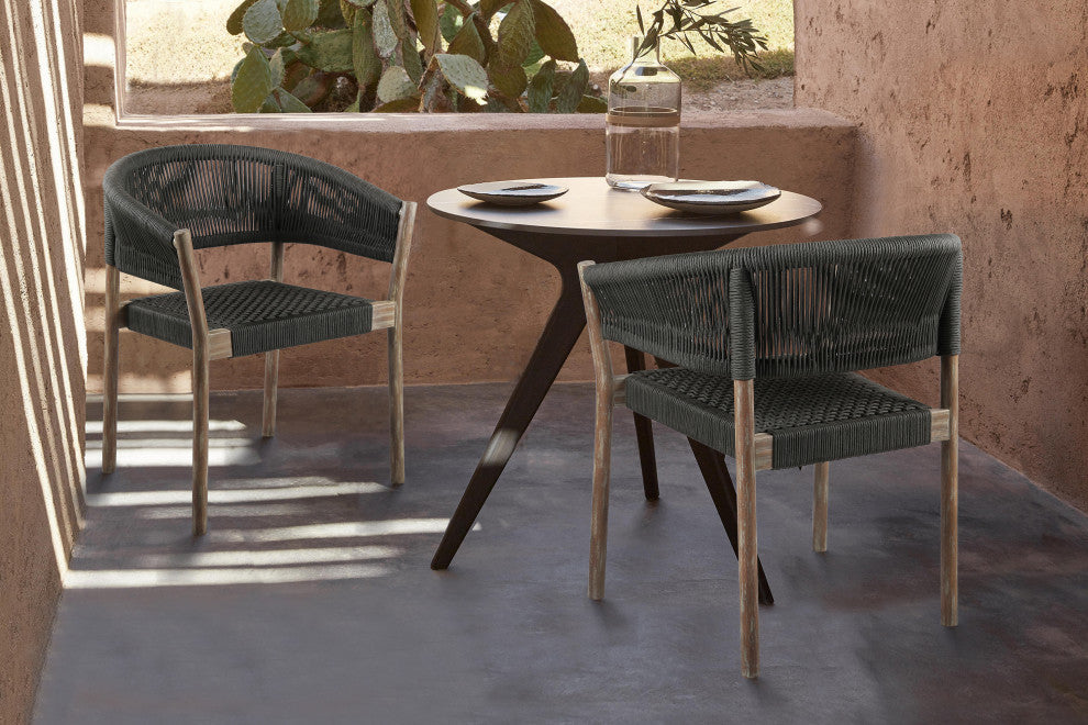 Doris Outdoor Light Eucalyptus Wood With Charcoal Rope Dining Chair Set of 2