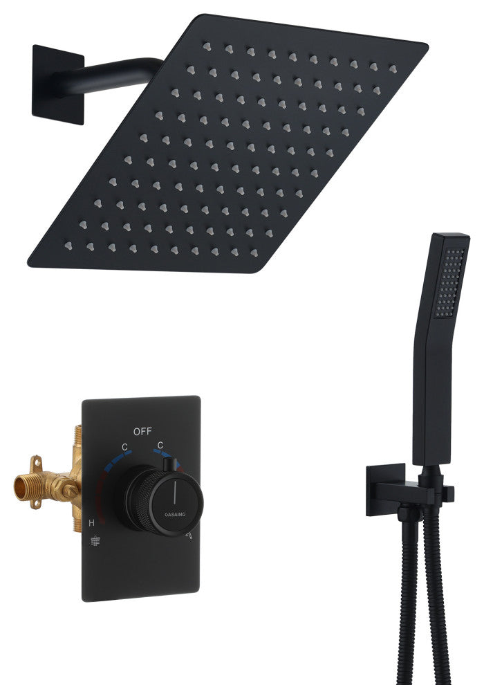 10inch Wall Mount Dual Function Showerhead Thermostatic Shower System, Matte Black