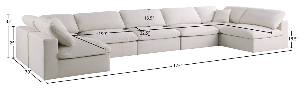 Plush Velvet / Down Standard Comfort 7-Piece U-Shaped Modular Sectional, Cream