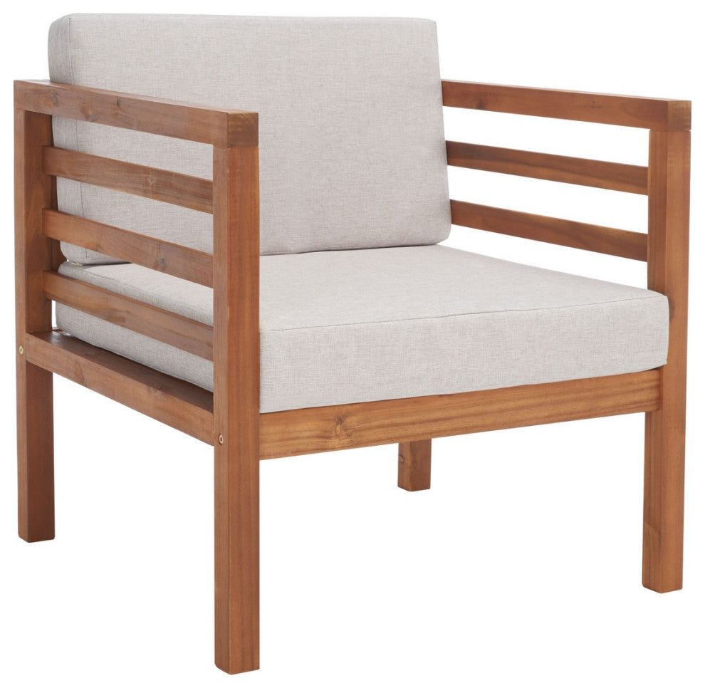 Safavieh Kinnell Outdoor Armchair Natural Wood/Light Grey Cushion