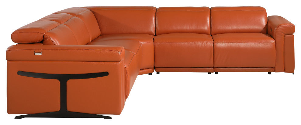 Giovanni 5-Piece 3-Power Reclining Italian Leather Sectional, Camel