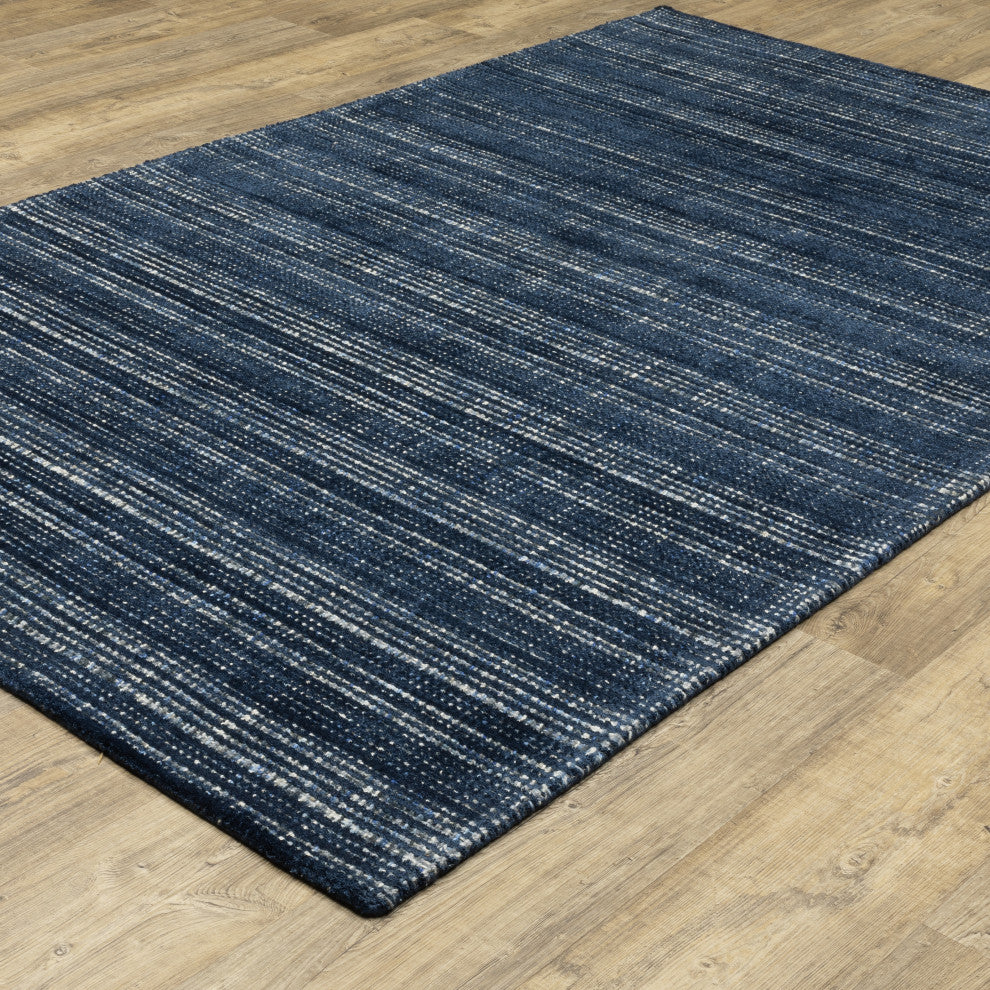 Cayden Textural Stripe Wool Blend Navy/ Blue Hand-tufted Rug 8' x 10'