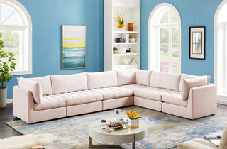 Jacob Velvet Upholstered 6-Piece L-Shaped Modular Sectional, Pink