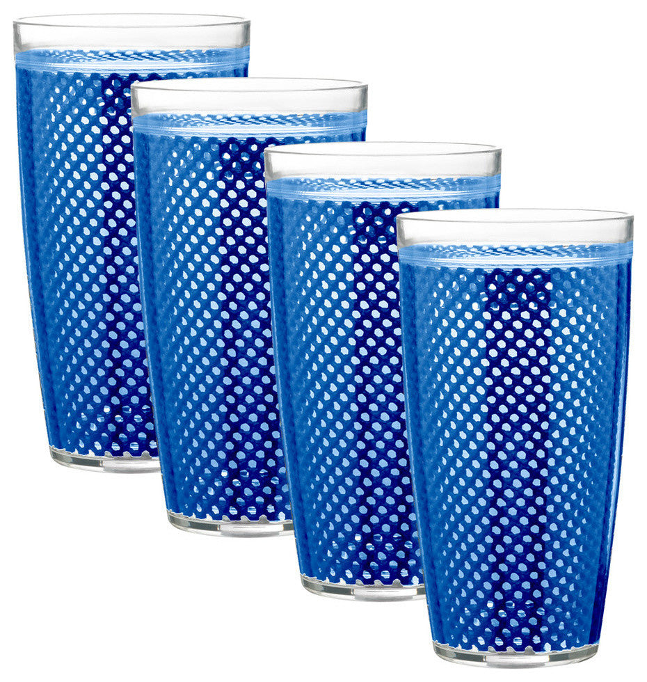 Fishnet Doublewall Drinkware Glasses, Blue, 22 oz., Set of 4