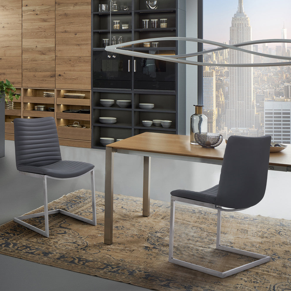 April Gray Faux Leather and Stainless Steel Dining Chairs Set of 2