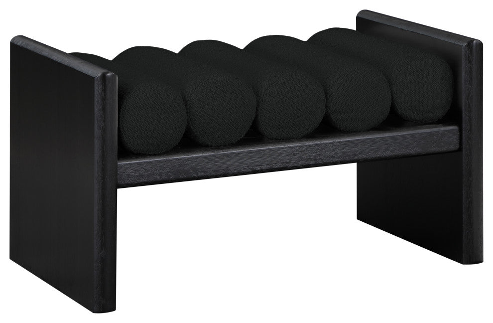 Waverly Boucle Fabric Upholstered Bench, Black, 32" Wide, Black Finish