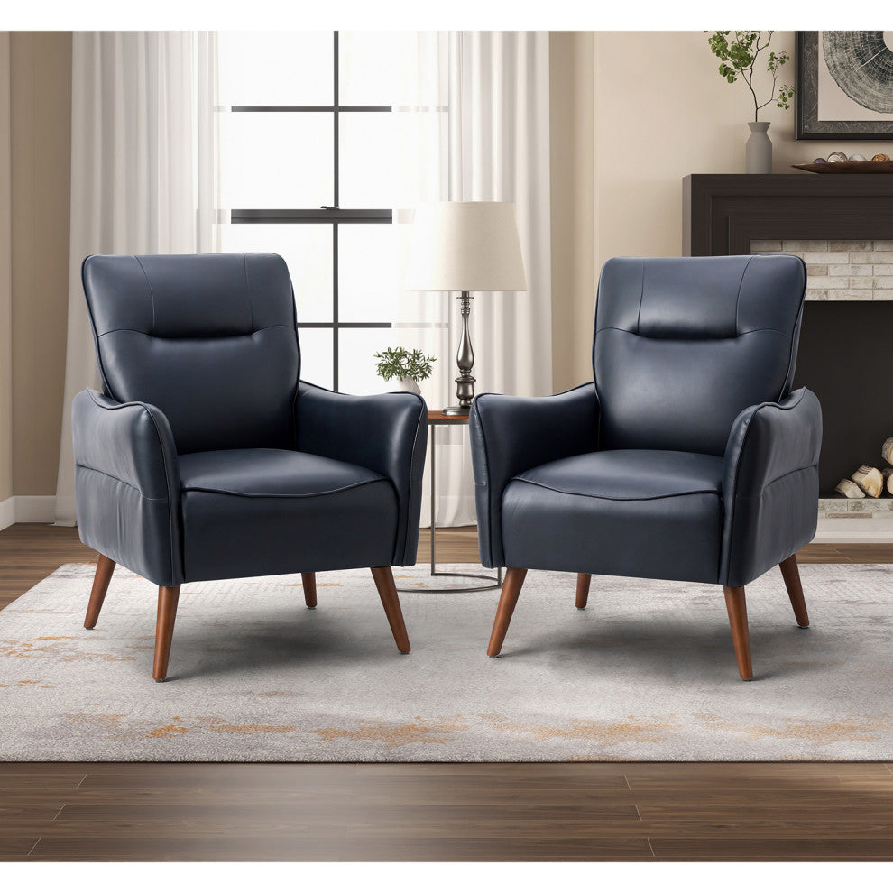 Vegan Leather Armchair Set of 2, Navy