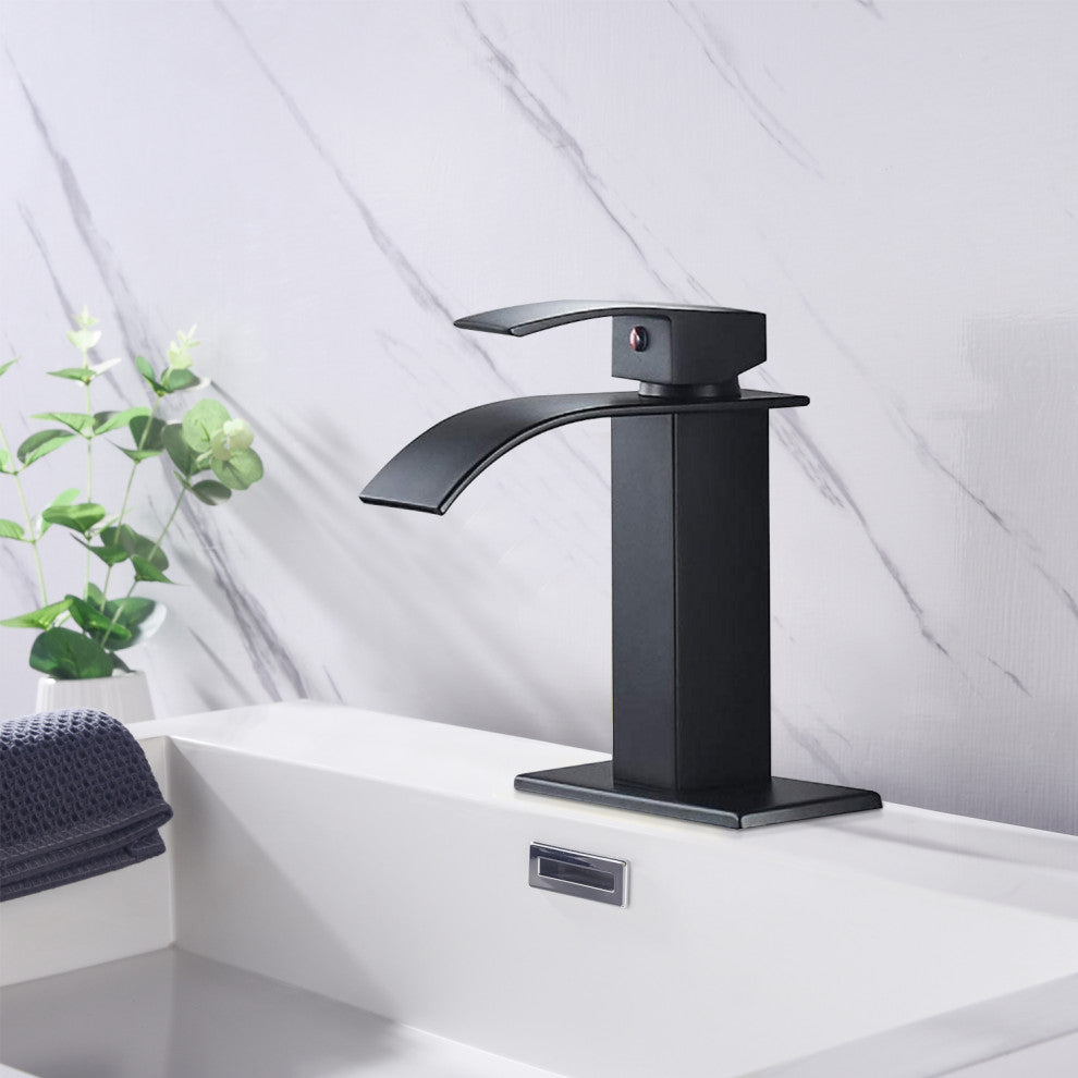 TATEUS Waterfall Spout Bathroom Faucet, Bathroom Vanity Sink Faucet