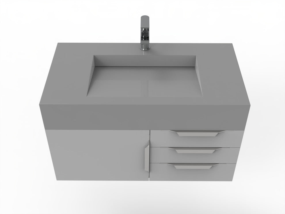 CastelloUSA Nile 36" Wall Mounted Vanity Set, Gray, Gray Top, Chrome Handles