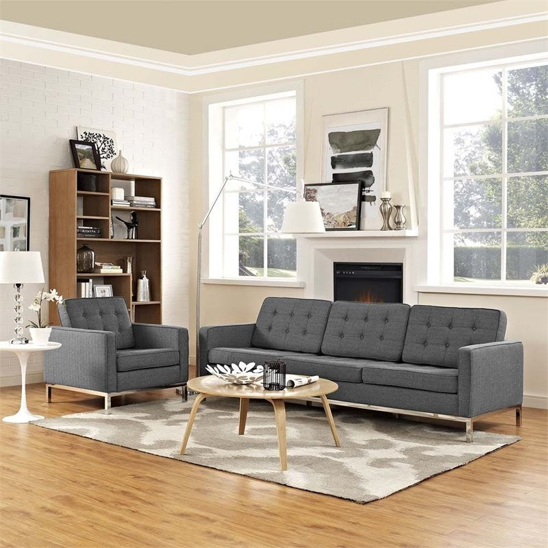 Modway 2-Piece Fabric Loft Living Room Set, Gray