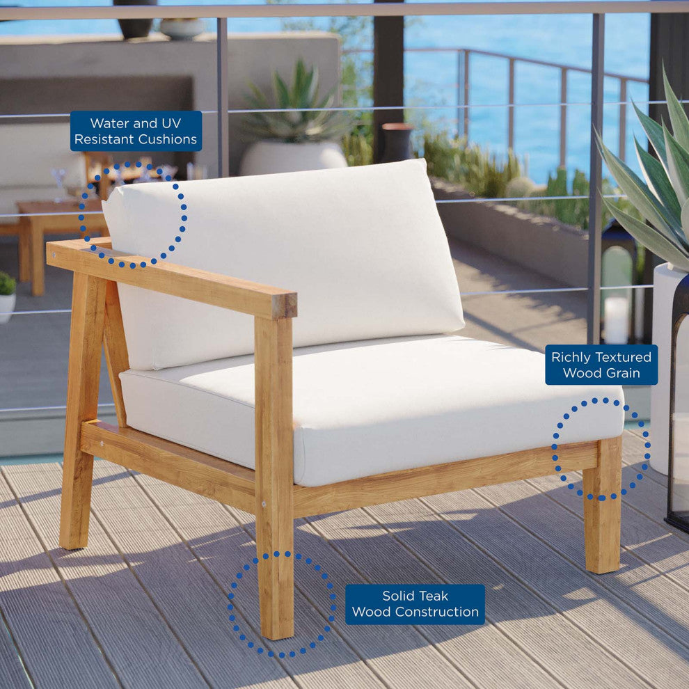 Sofa Corner Chair, Wood, Brown Natural White, Modern, Outdoor Patio Cafe Bistro