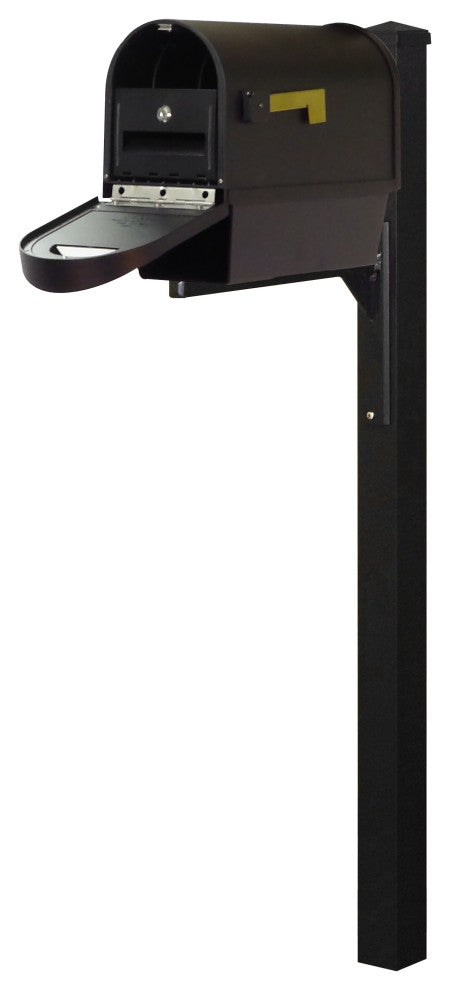 Classic Mailbox With Newspaper Tube, Locking Insert and Post, Black
