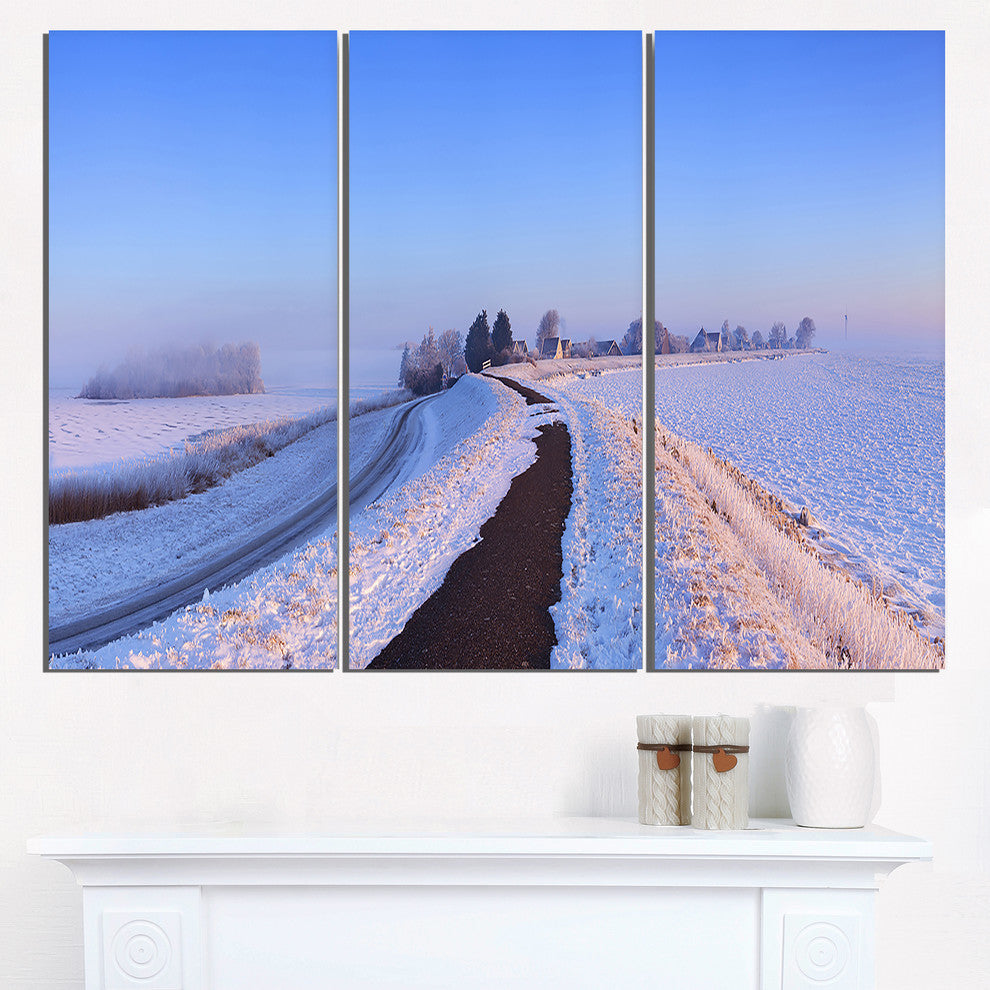 "Lake and Dike at Sunrise Panorama" Metal Wall Art, 3 Panels, 36"x28"