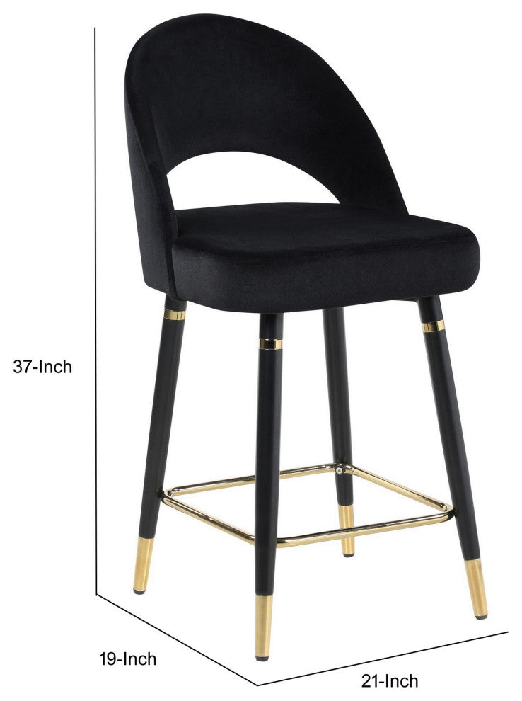 Benzara BM286329 Set of 2 Counter Stools, Bucket Seat, Dipped Legs, Black