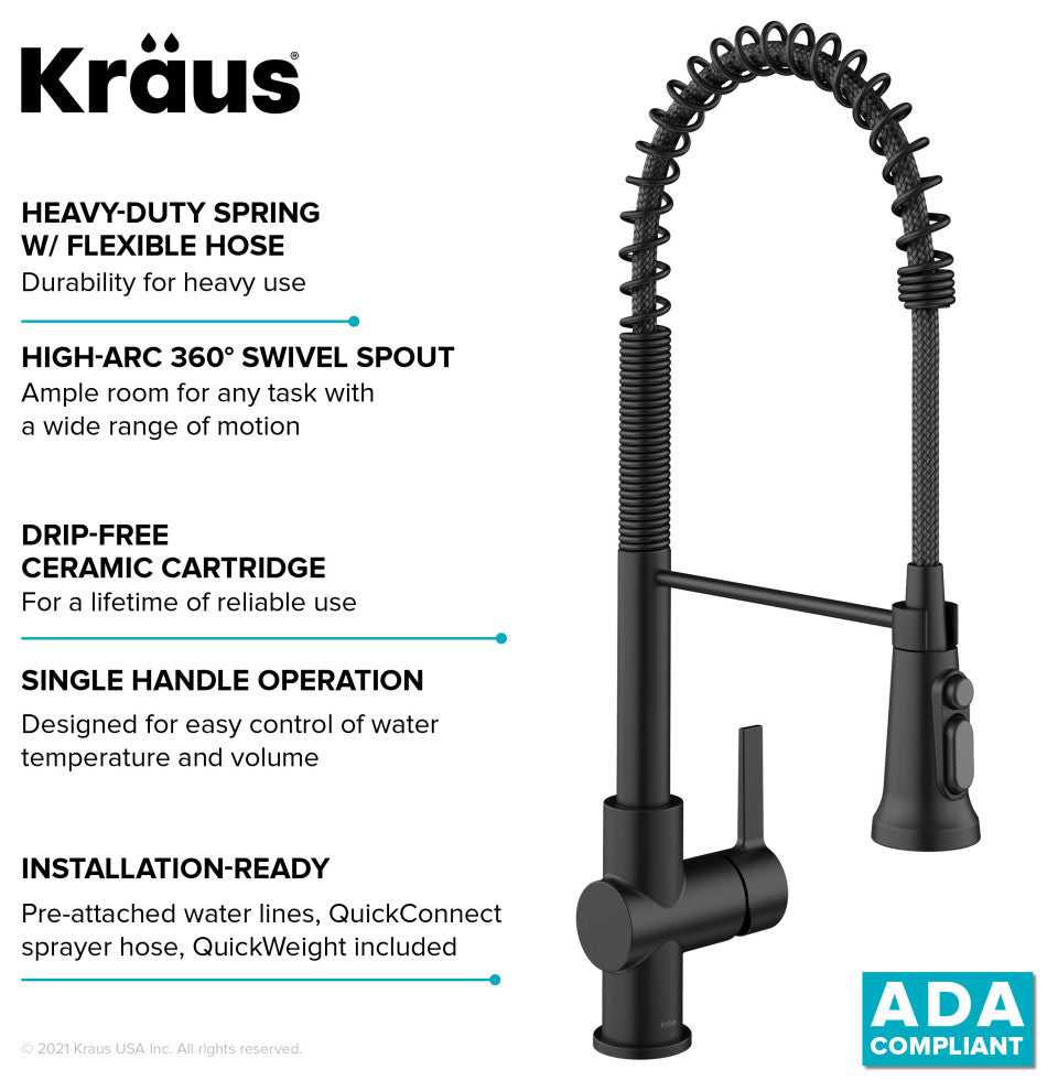 Britt Commercial Style 3-Function Pull-Down 1-Handle 1-Hole Kitchen Faucet, Matte Black (Filter Kff-1691mb)