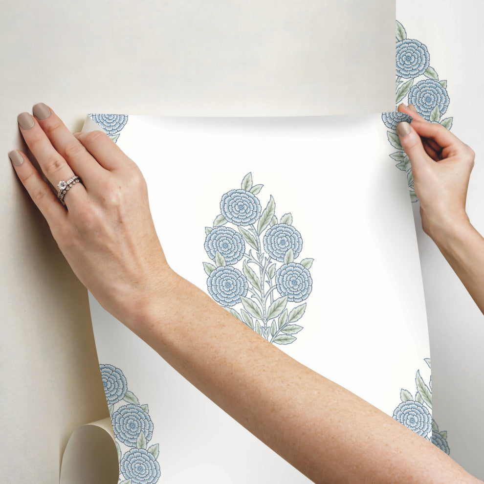 Blue Dutch Floral Peel and Stick Wallpaper Blue By Roommates