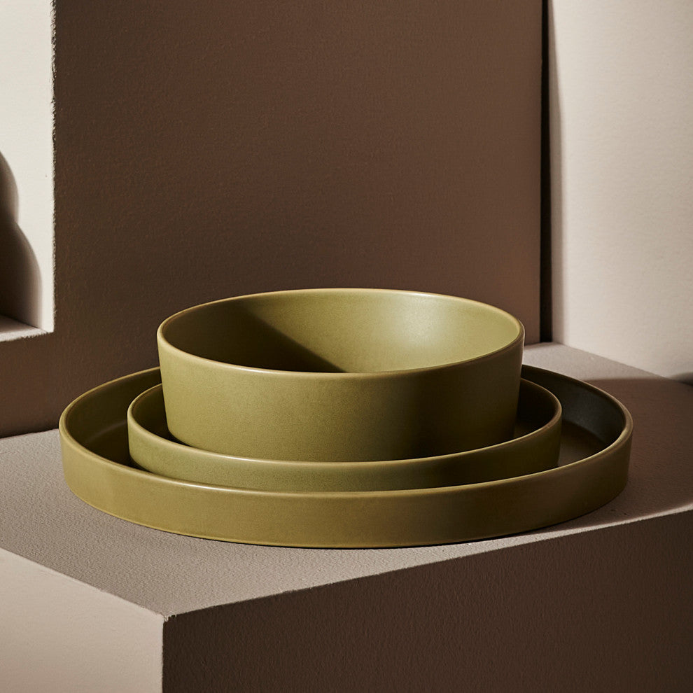 Stone by Mercer Project Modan Stoneware 12 Piece Dinnerware Set, Green