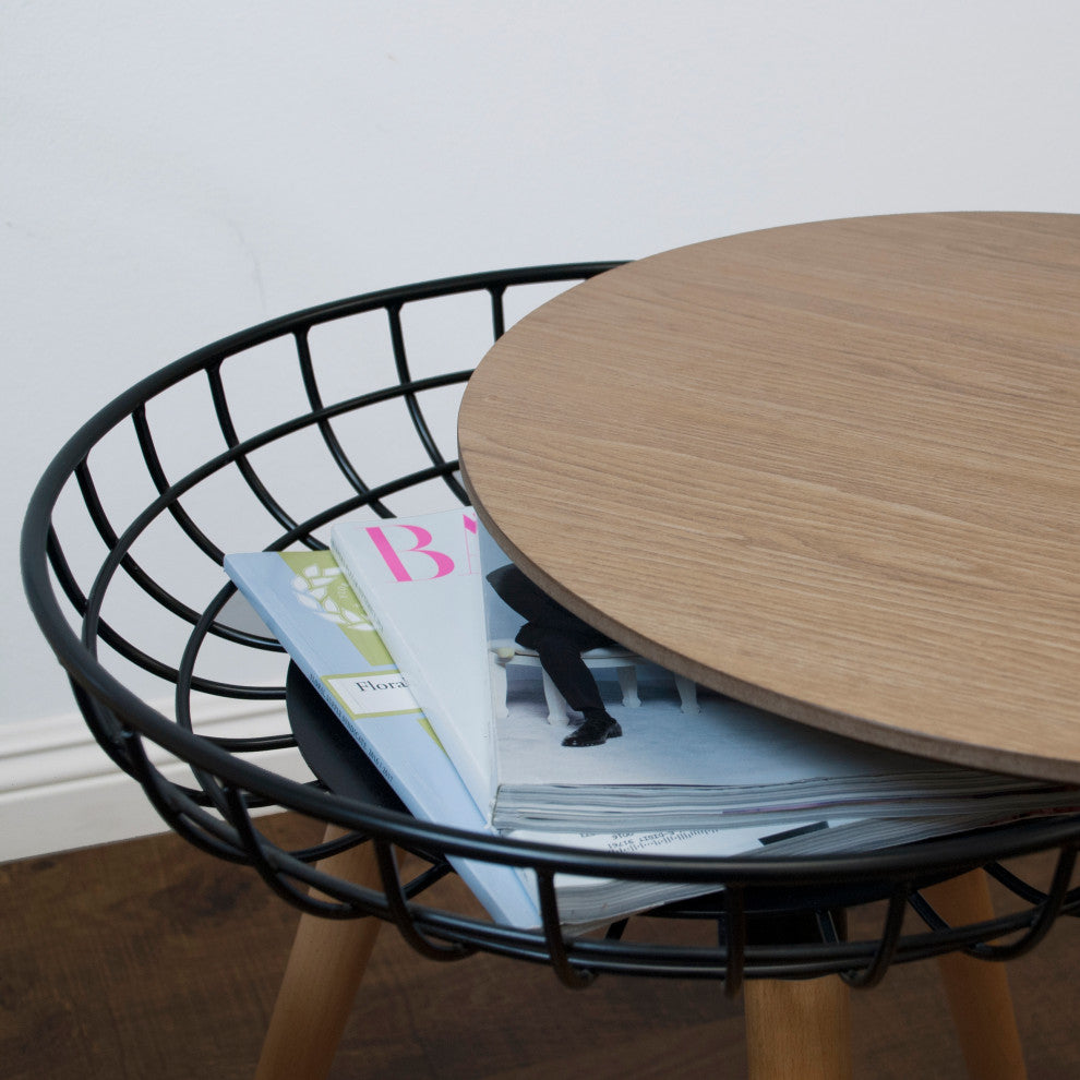 Airy Modern Metal Wire Side Table With Wood Top and Legs