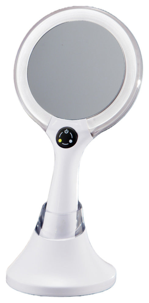 Table and Handheld Magnifying Mirror With LED Lights., White