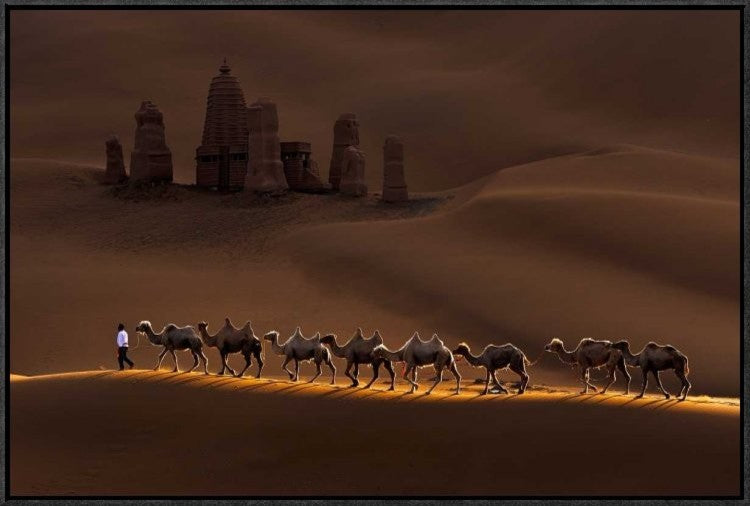 "Castle And Camels" Framed Canvas Giclee by Mei Xu, 31x21"