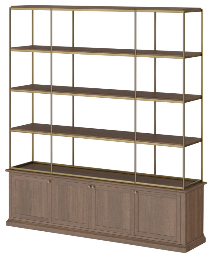 Braxton Dark Brown Wood With Antique Brass Metal 3-Shelf Shelving Unit