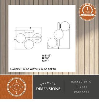 Graham 13"W Gold Brass Semi Flush Ceiling Light Fixture White Frosted Globes