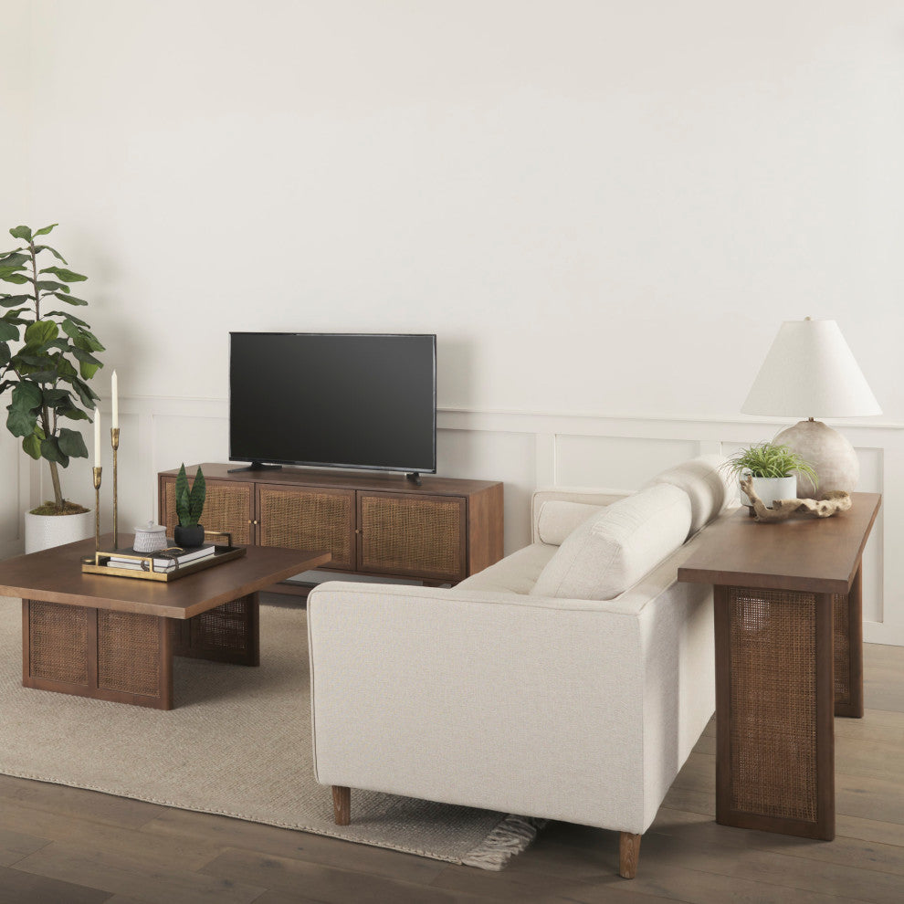 Grier Medium Brown Solid Wood & Cane Console Table