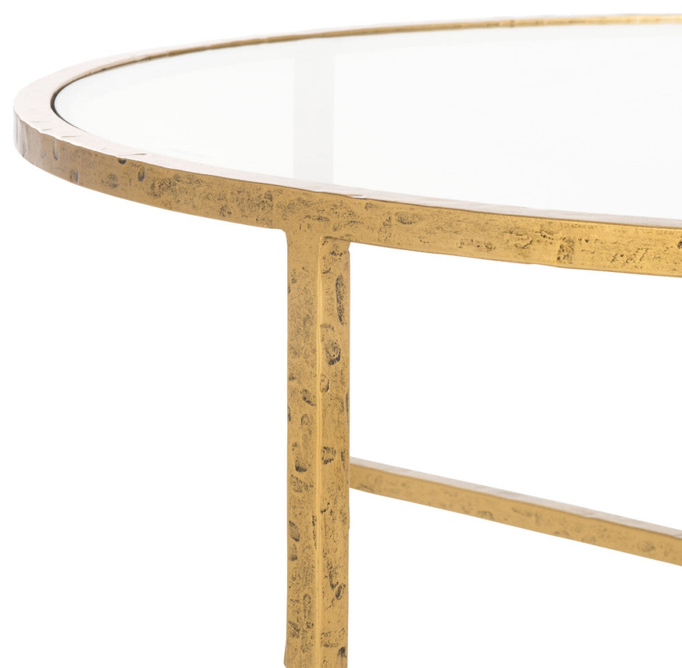 Safavieh Couture Tauri Metal Round Coffee Table, Brass/Clear