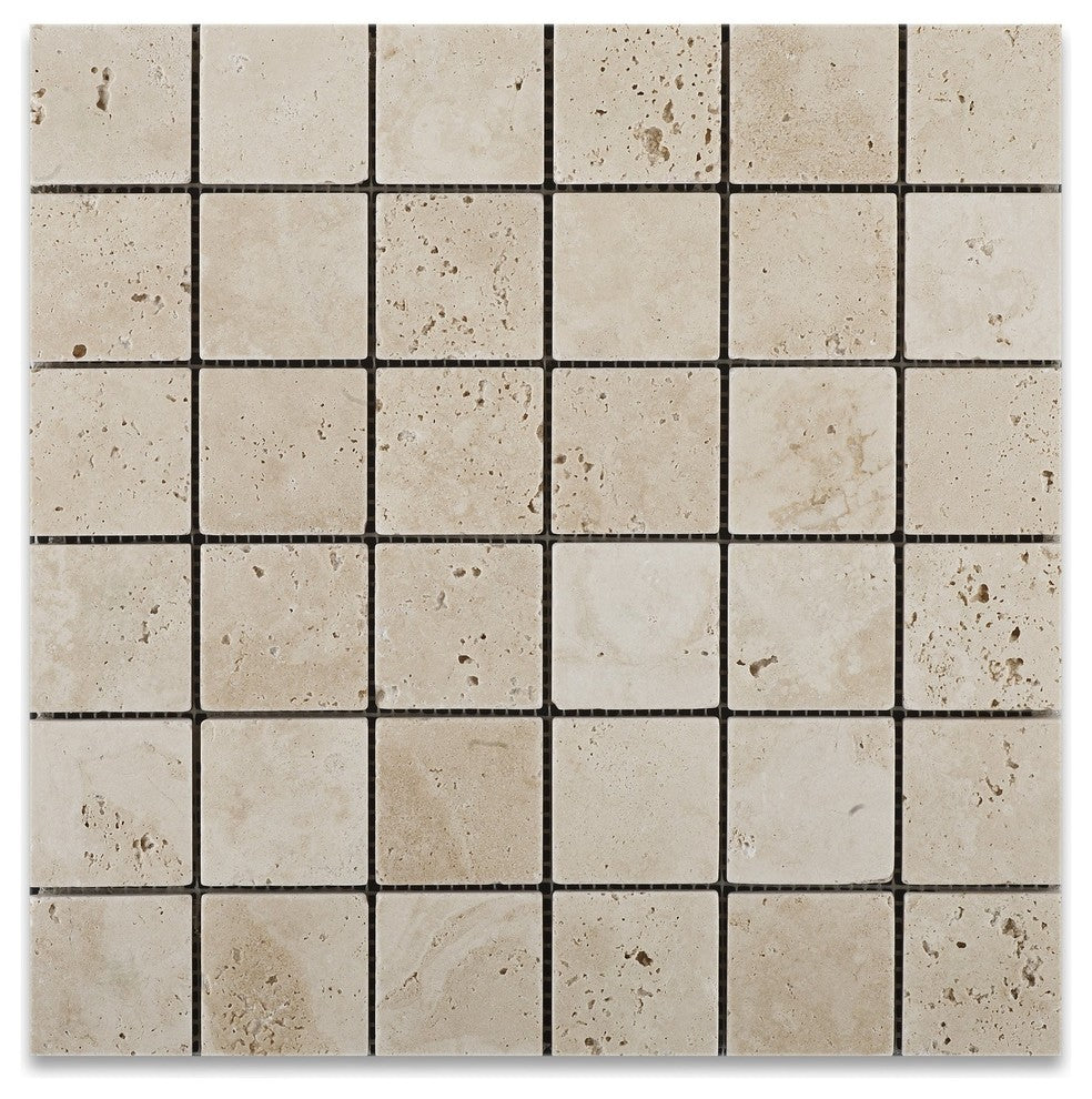 2 X 2 Ivory Travertine Tumbled Mosaic Tile