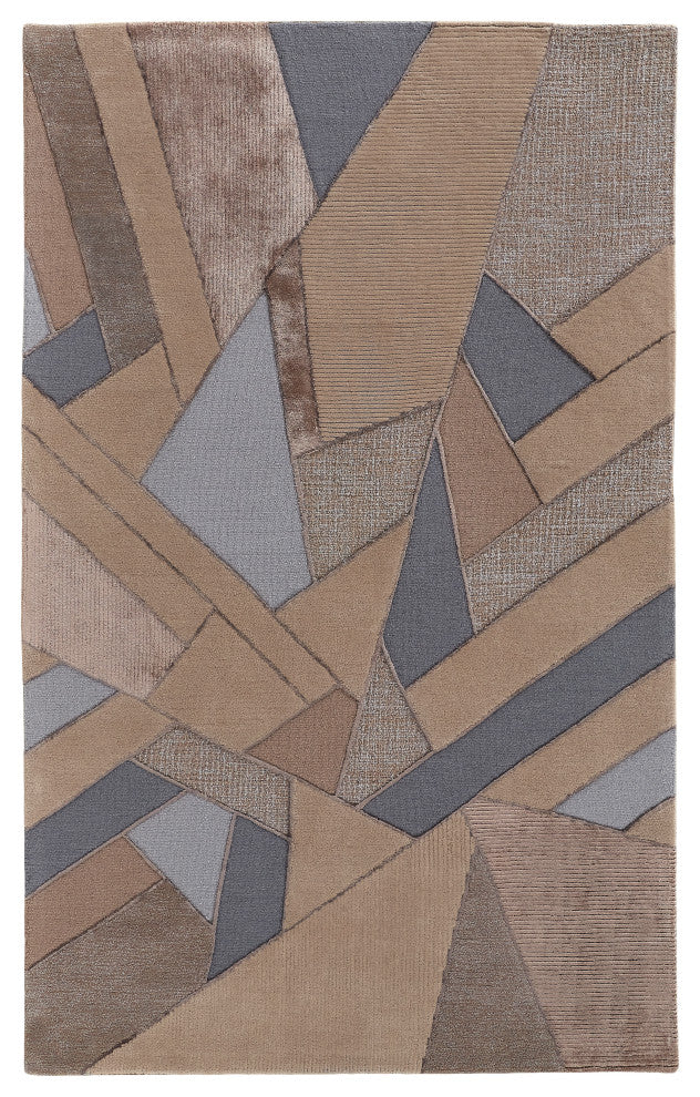 Weave & Wander Cutlor Graphic Wool Rug, Tan/Gray/Cool Blue, 2ft x 3ft Rug
