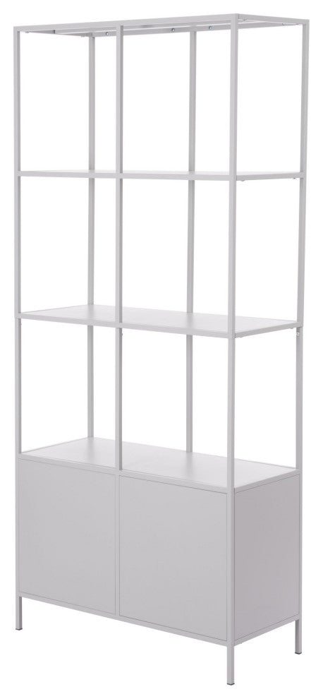 Bookcase Wall Shelf Rack, Steel Metal, Gray, Gold, Lounge Cafe Hospitality