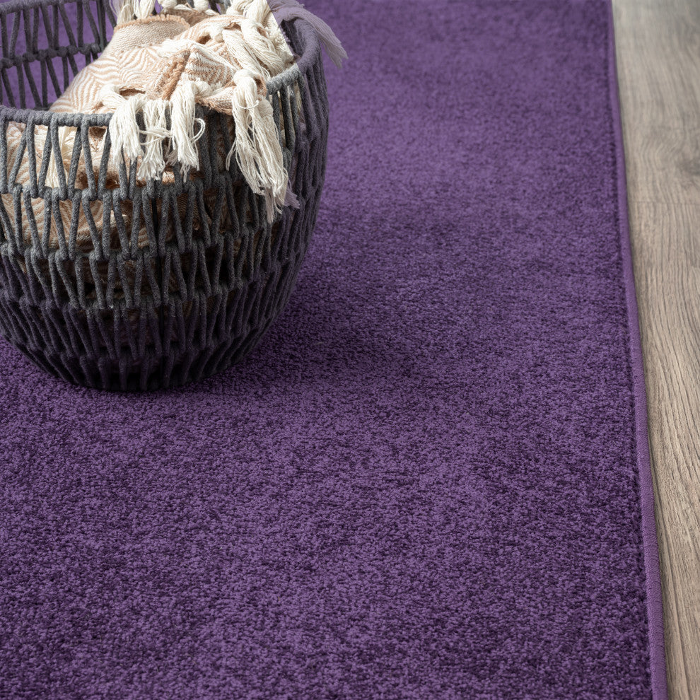 Haze Solid Low-Pile Runner Rug, Purple, 5' Round