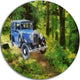 Blue Vintage Car Oil Painting, Car Painting Round Metal Wall Art, 23"