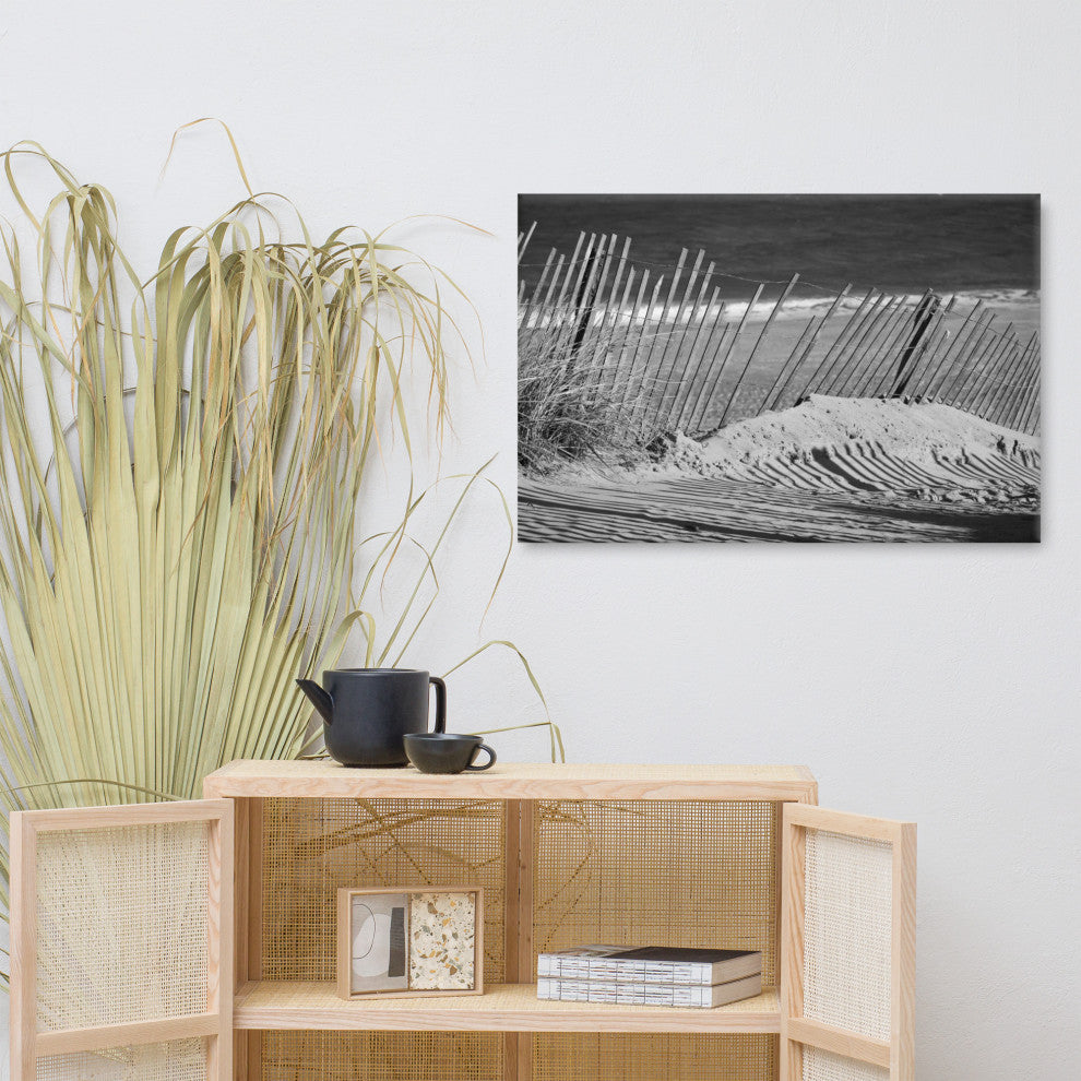 Sandy Beach Fence Coastal Landscape Photo Canvas Wall Art Print, 24" X 36"