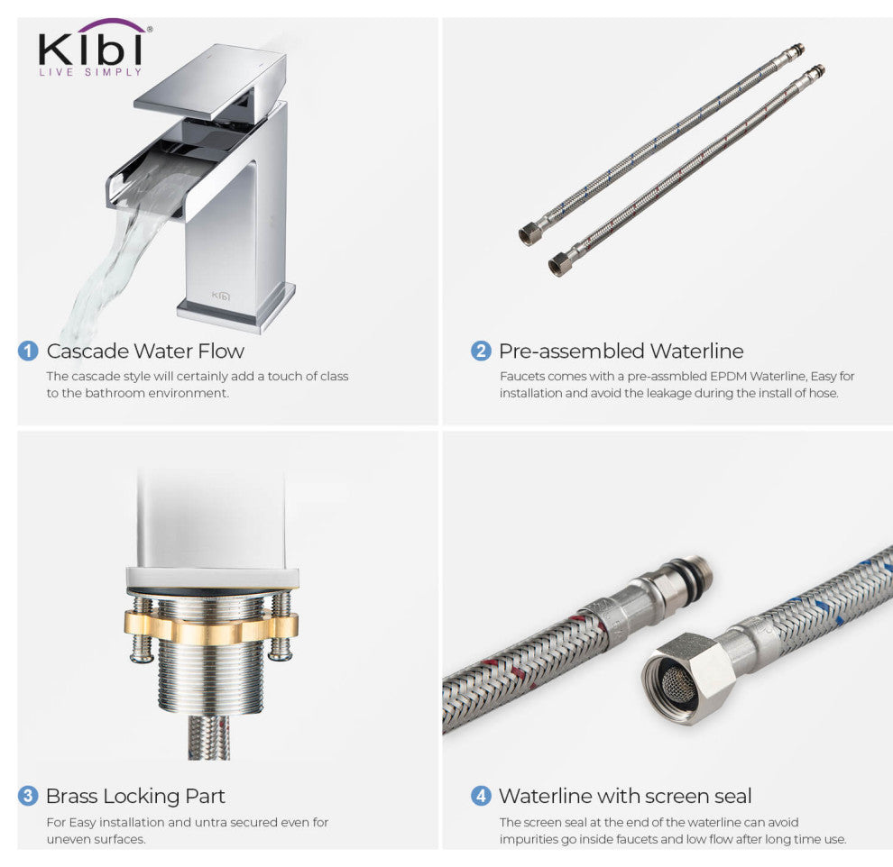 Waterfall Single Handle Bathroom Faucet KBF1004, Chrome, W/ Drain
