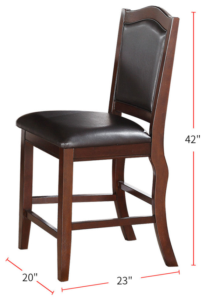 Curved Wood Trim Espresso Faux Leather Counter Chairs, Set of 2