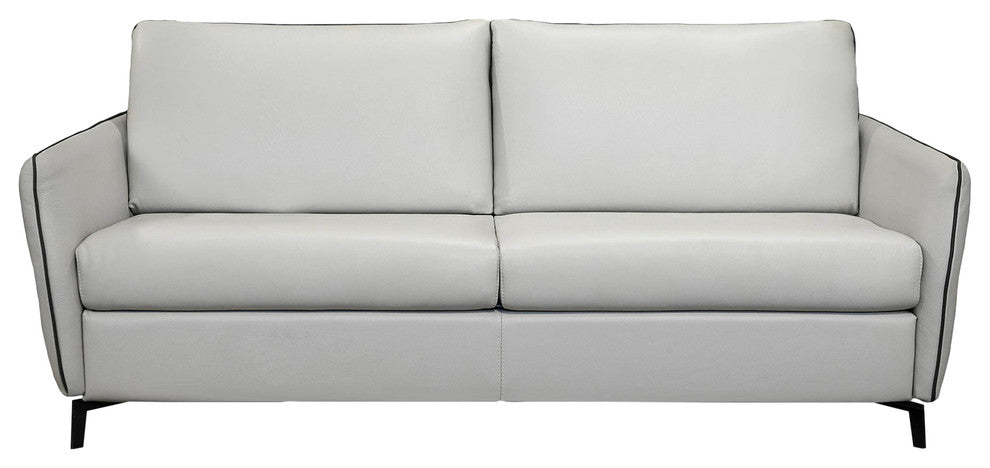 Dodo Sofa Bed, Top Grain Italian Leather, Stainless Steel Mechanism, Light Gray