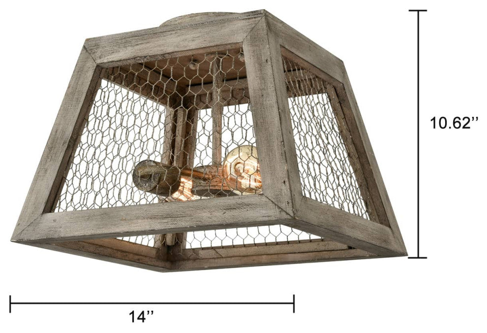 Rustic Wood Flush Mount Ceiling Light Distressed Grey