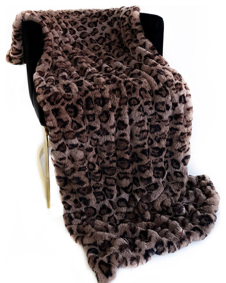 Plutus Brown Leopard Faux Fur Luxury Throw Blanket, 80"L x 90"W Twin XL
