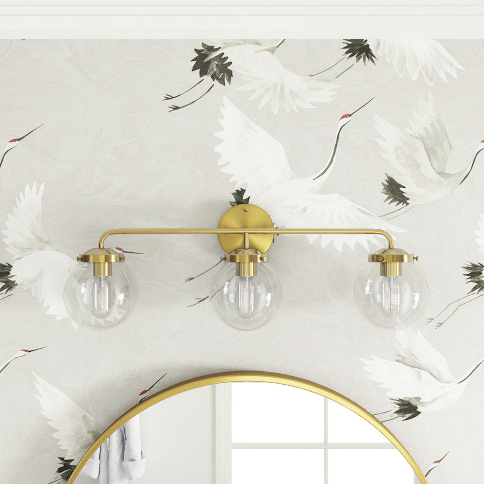 3-Lights Clear Globe Transparent Glass Shade Dimmable Wall Sconce Vanity Light