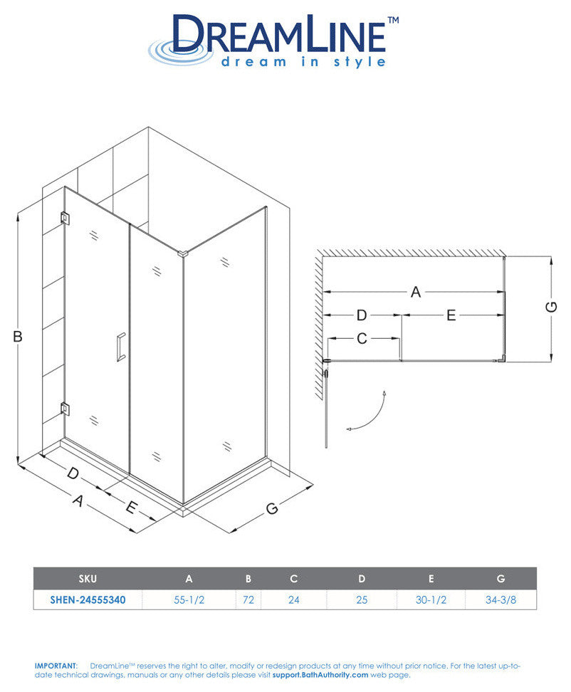Unidoor Plus 55-1/2"x34-3/8"x72" Shower Enclosure, Oil Rubbed Bronze Finish