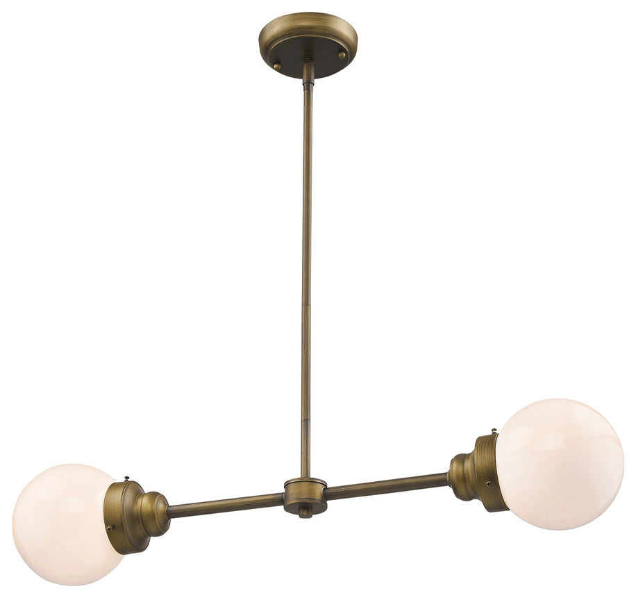 Portsmith 2-Light Raw Brass Island Pendant With White Globe Shades
