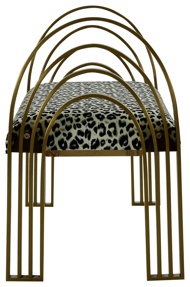 Mavis Velvet Bench, Art Deco Entryway Bench, Glam Luxe Gold Bed Bench, Leopard