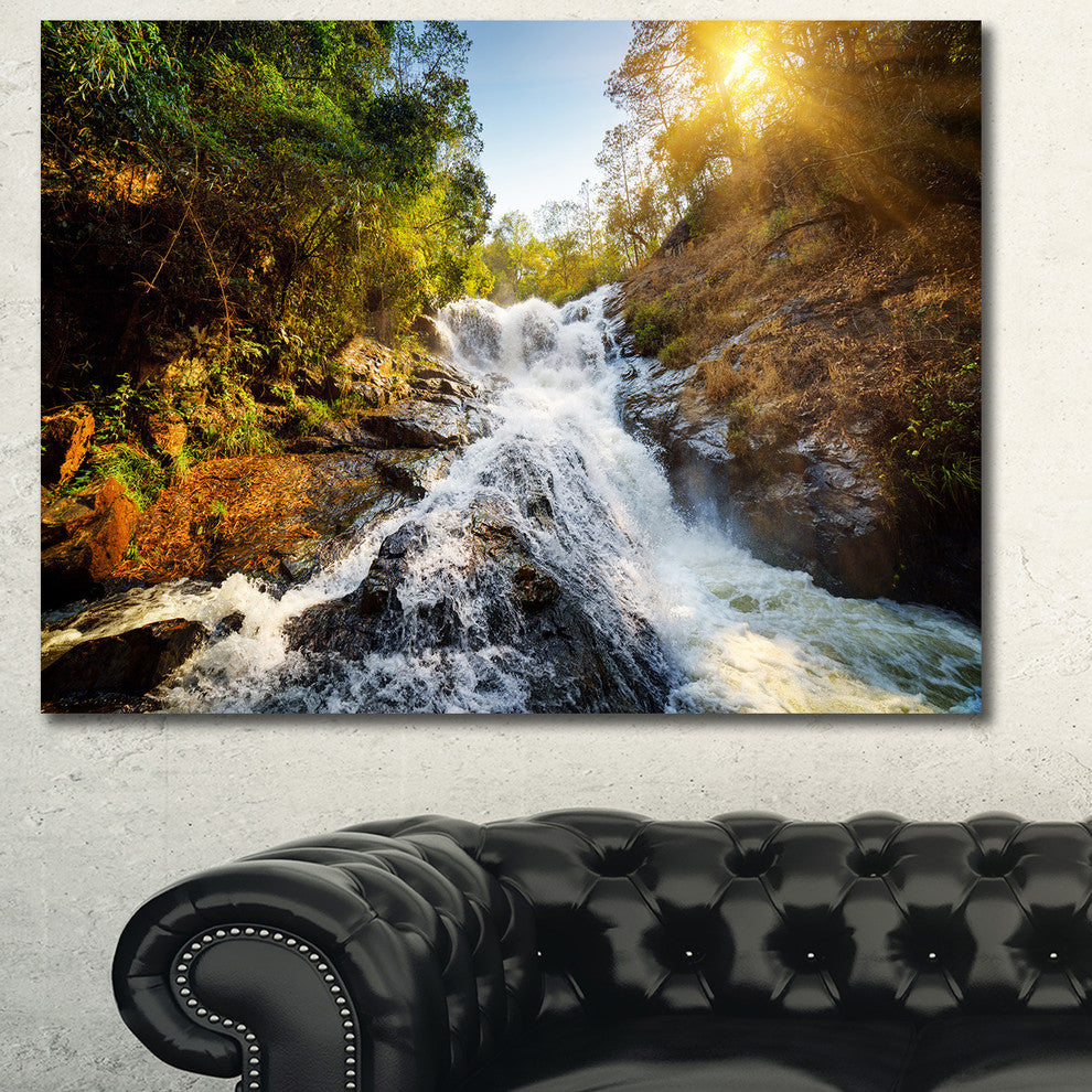 Waterfall through the Forest, Landscape Canvas Art Print, 40"x30"
