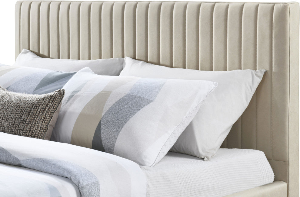 Gallo Vegan Leather Upholstered Bed, Beige, Full
