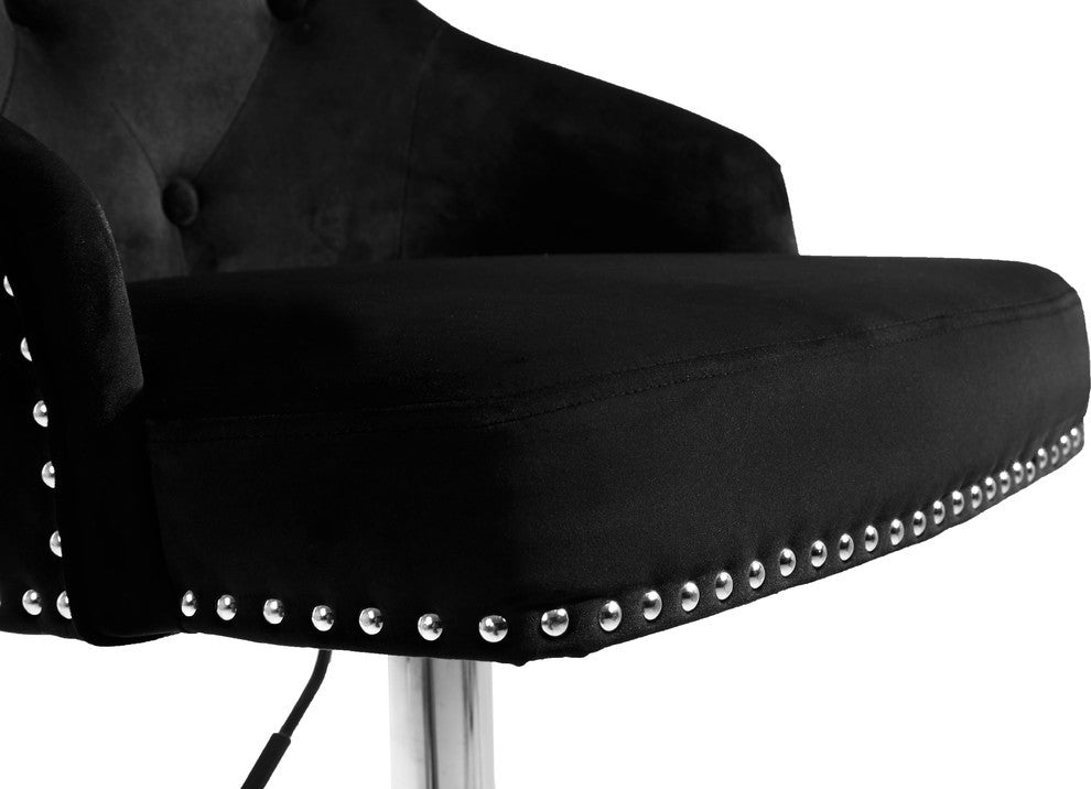 Claude Velvet Upholstered Adjustable Stool, Black, Chrome Base