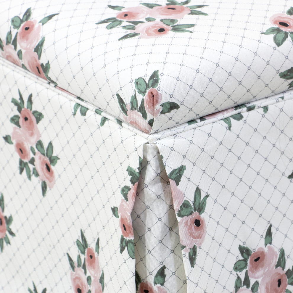 Ivy Skirted Storage Ottoman, Chainlink Rose Blush