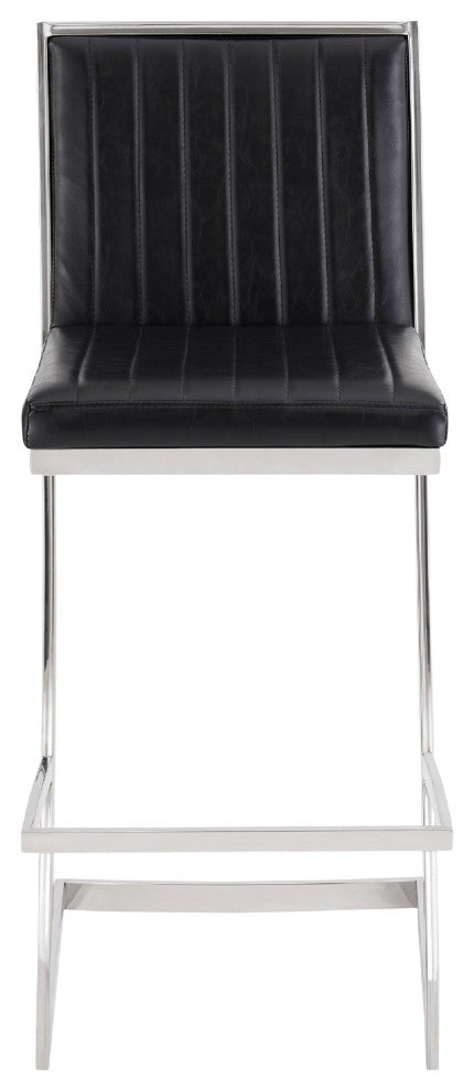 Benzara BM271183 Barstool, Channel Stitching/Cantilever Base, Black/Silver